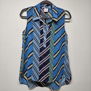 CAbi Ascot Top Tied Up Blouse Sleeveless Sheer Tank Striped Ties Look Size S